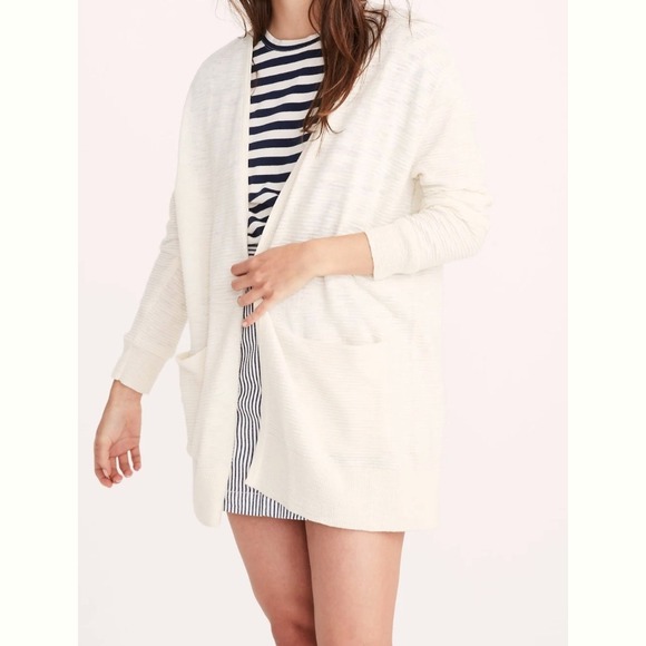 Madewell Womens 2X Ryder Cardigan Sweater Open Front Pockets Textured Knit Cream - Picture 1 of 6